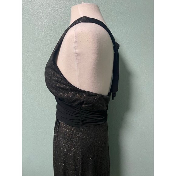 Vintage En Focus Studio Women's Black and Gold Circle Pattern Halter Dress 14‎ - Picture 4 of 11